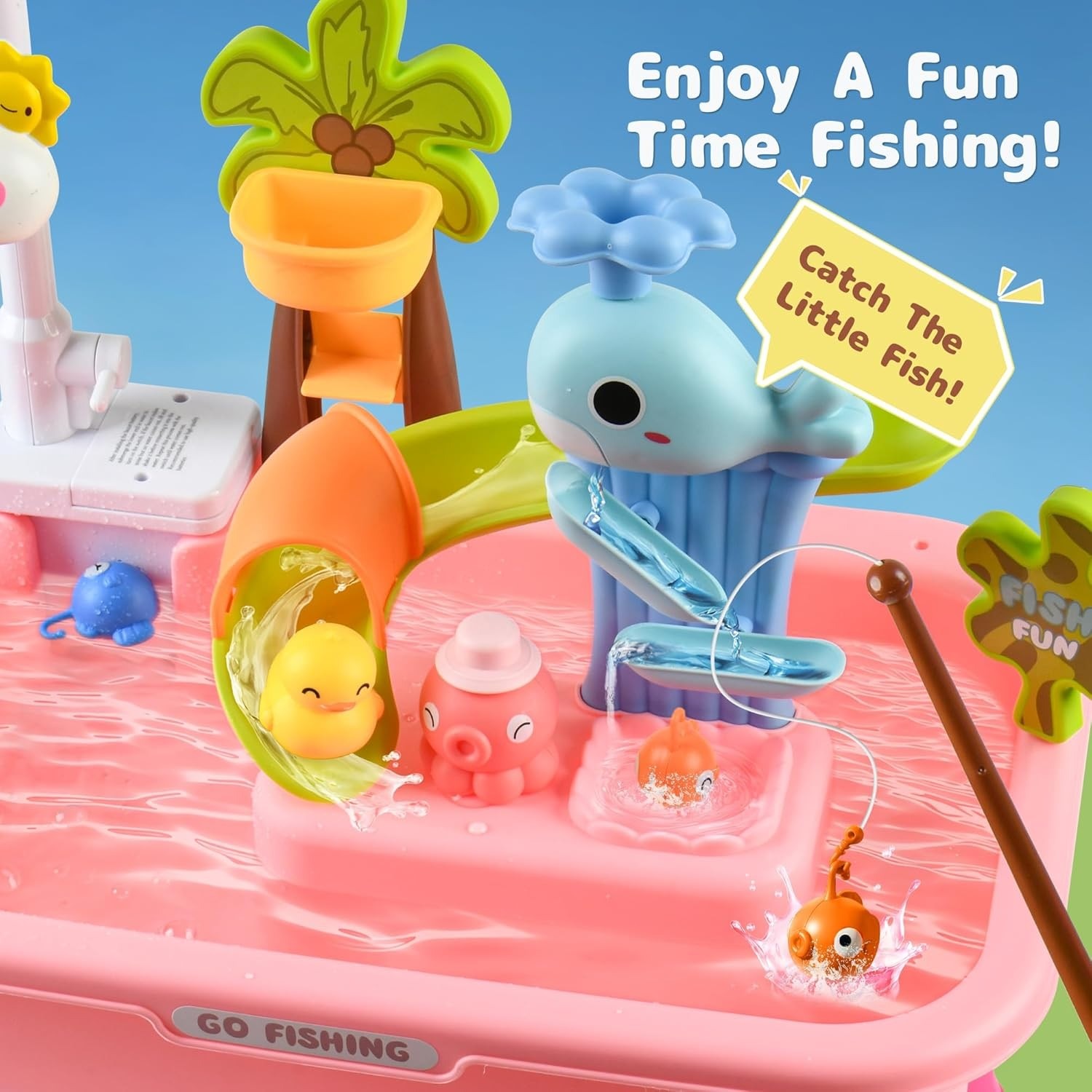 Upgraded Toddler Sand Water Table Toy Kids Fishing Fun Kitchen Play Sink UK — image 6