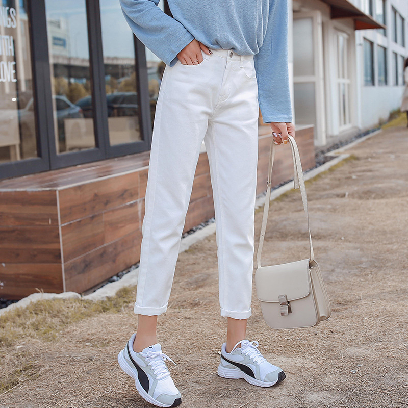 High rise Loose Cropped Straight leg Jeans White - Shop at LoveMi