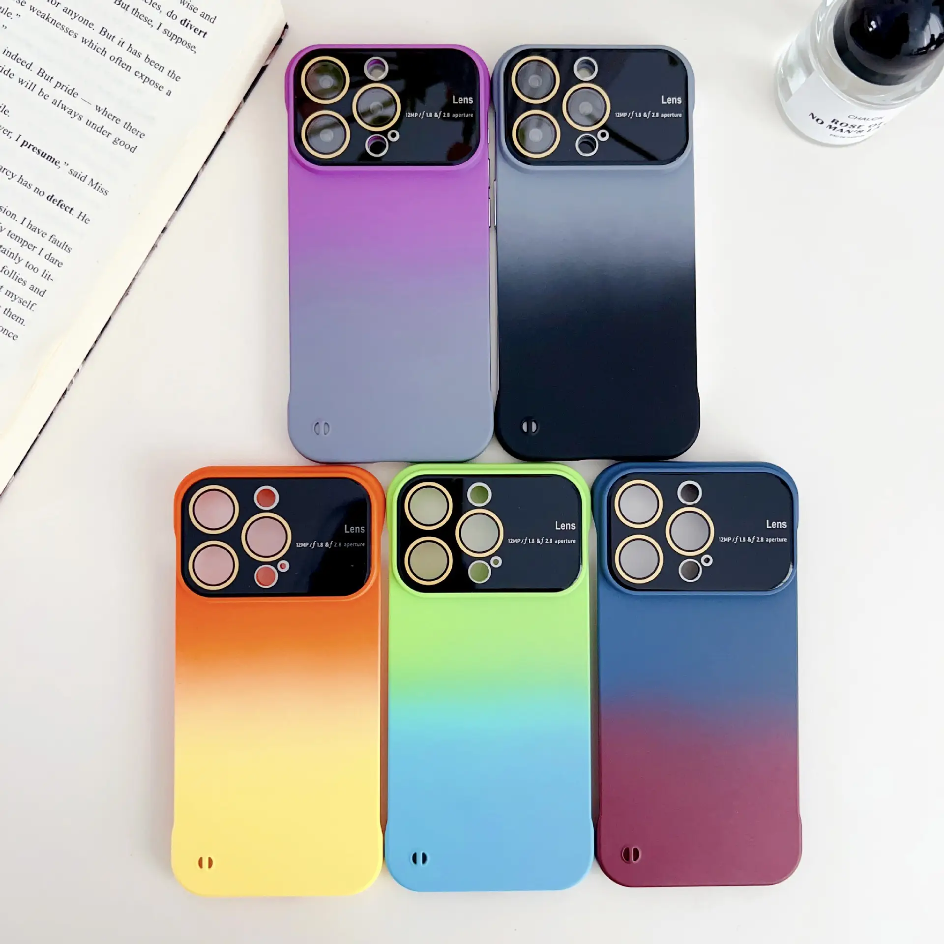 Phone Case Protective Frameless Large Window Hard Gradient Color
