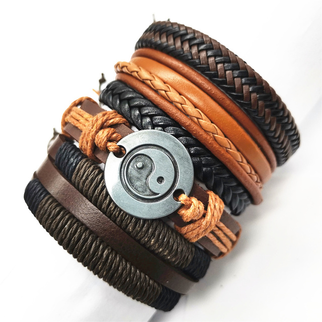 Title 18, Schwarzes Feder-Herrenarmband, 5-teiliges Set