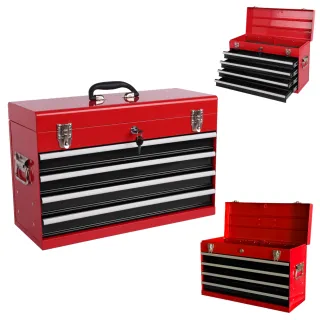 Heavy Duty Metal Tool Box, 21-inch, Portable Metal Tool Box With 4 Drawers, Small Tool Chest With EVA Liners, Ball Bearing Slide Drawers Locking & Powder Coated Finish, Multi-Funct