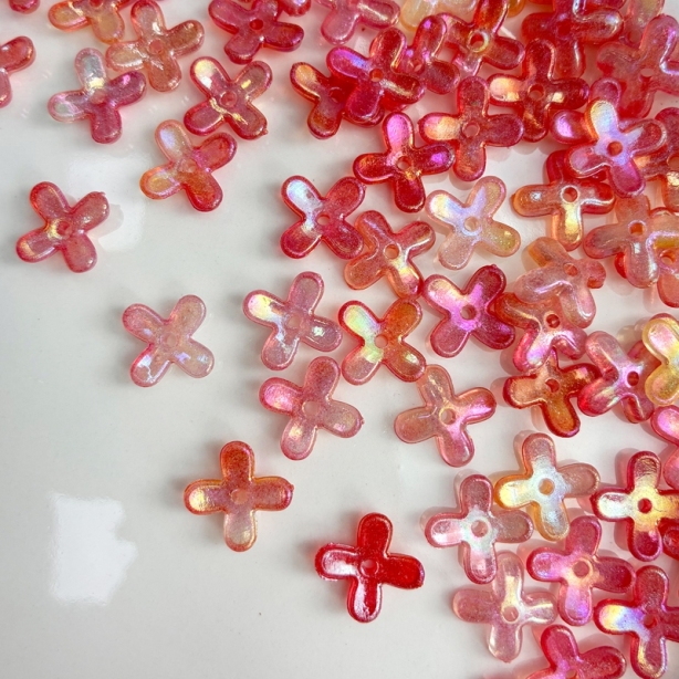 Luminous Glow-in-the-Dark 4-Petal Acrylic Flower Beads, Two-Tone Fine Glitter Center-Hole Charms For DIY Hanfu Hairpin Flower Bases.