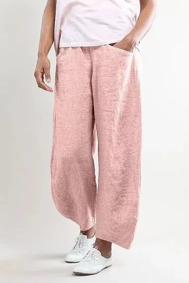 Pure Color Cotton And Linen Cropped Casual Pants Pink - Shop at LoveMi