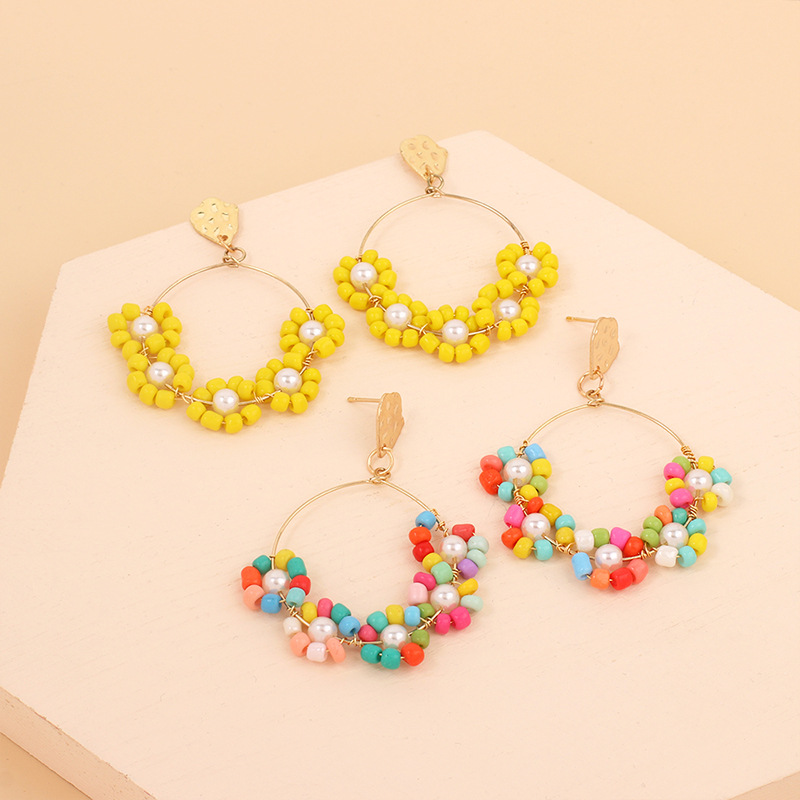 French Geometric Big Circle Retro Flower Earrings