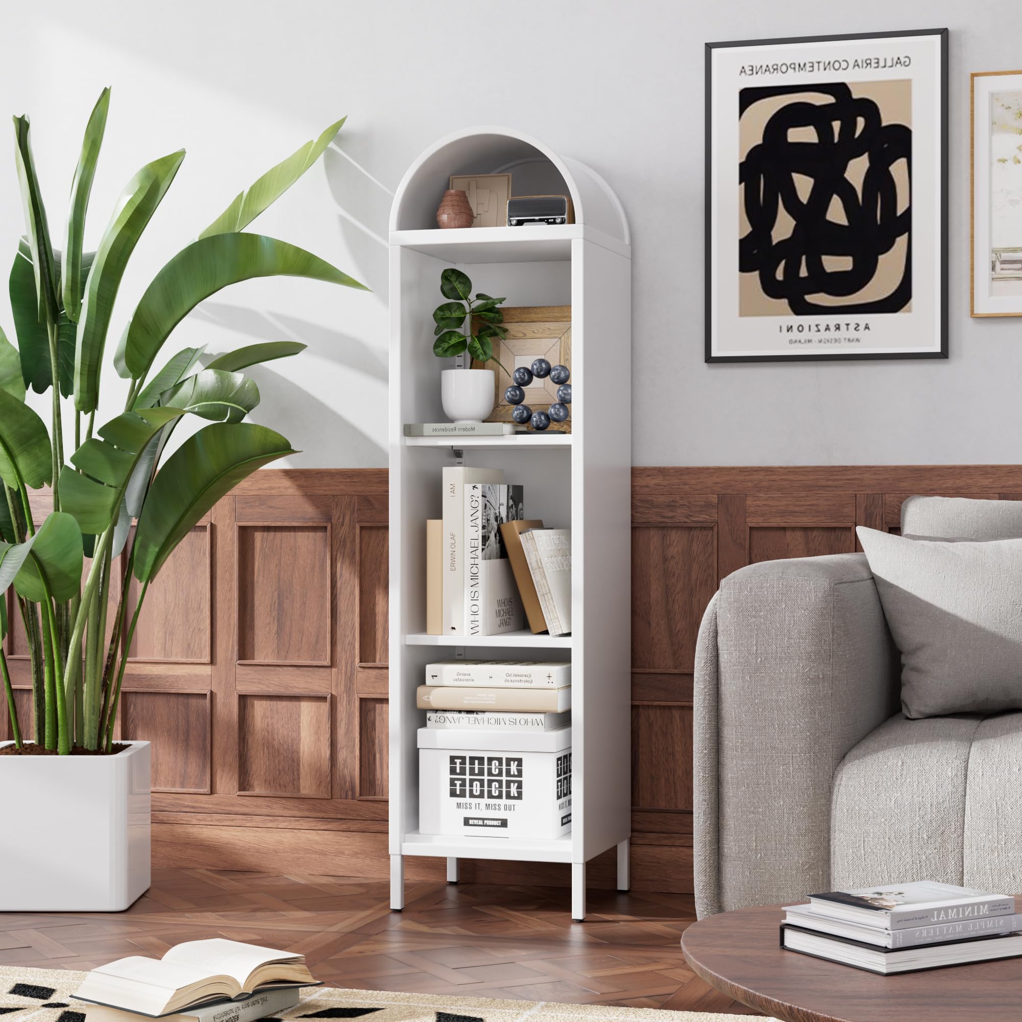 Aobabo 63inch H Arch Display Bookcase With 2 Adjustable Shelves, Kitchen Pantry Storage Bookshelf For Dining Room, Home, Office, Kitchen, Study Room, Assembly Required, White