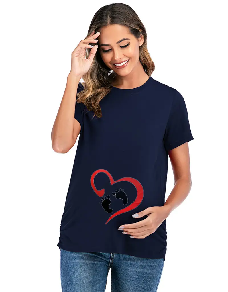 Ankle Print Round Neck Mid-Length Maternity Blouse