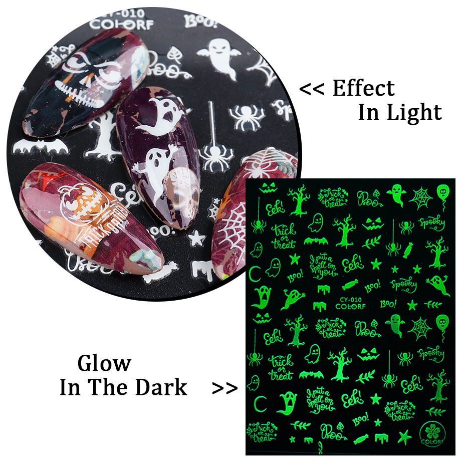 Halloween Skull Pumpkin Tree Funny Adhesive Nail Stickers