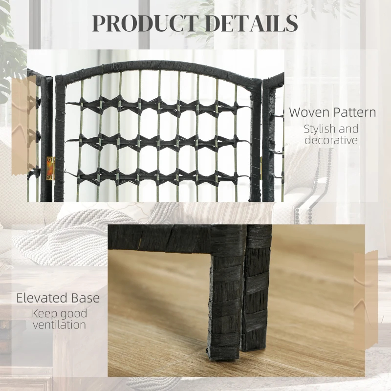 8 Panel Folding Room Divider Portable Privacy Screen Wave Fiber Room Partition For Home Office Black