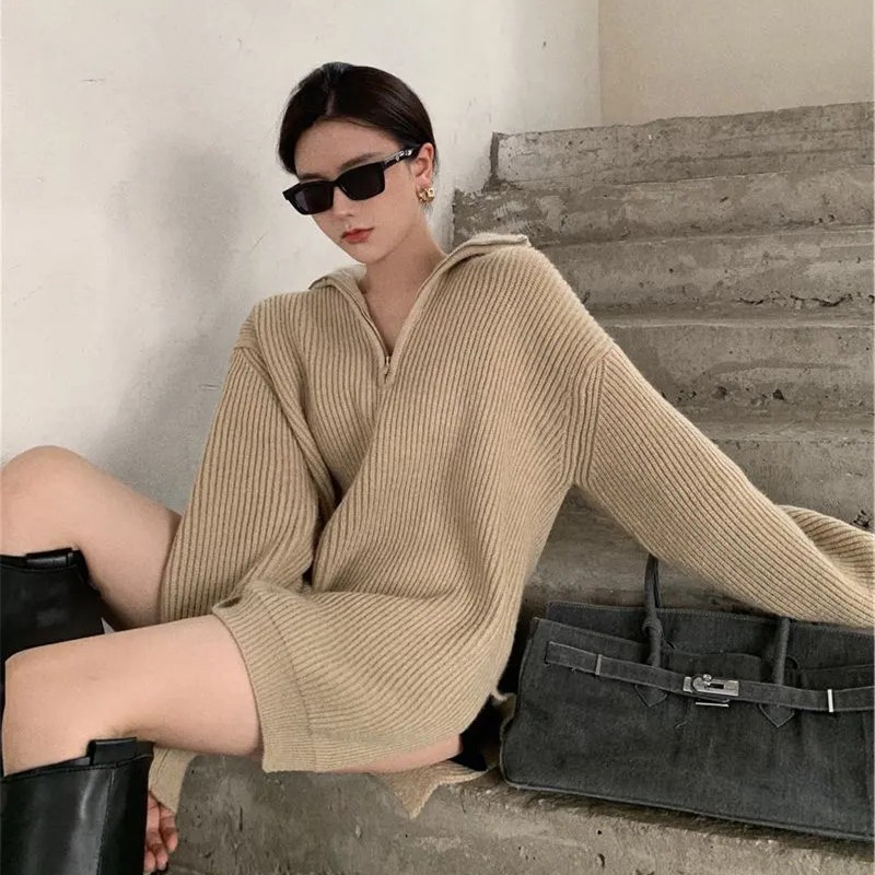 Title 3, Hong Kong Style Retro Lazy Sweater, Loose Mid-l...