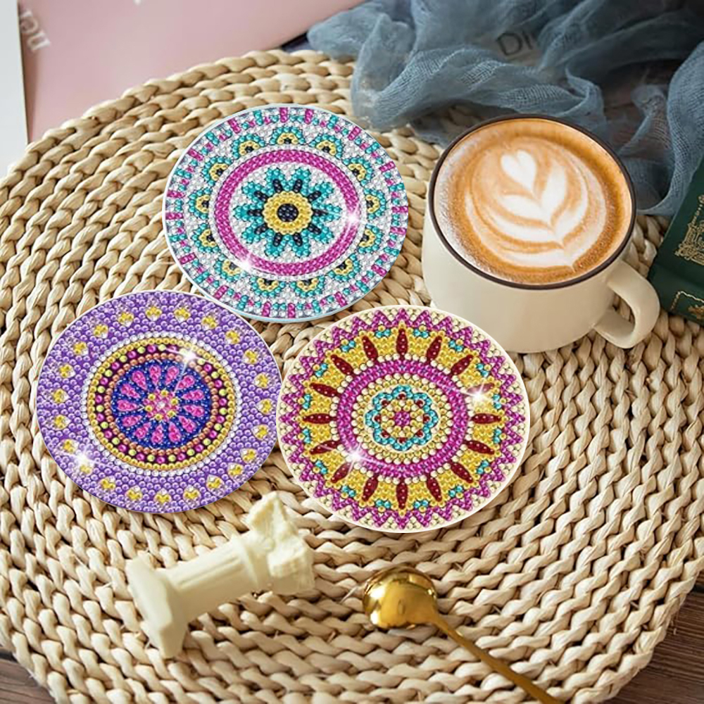 Diamond Art Drawing Coaster With Bracket, DIY Mandala Pattern Diamond Art Coaster, Suitable For Adults And Beginners Diamond Drawing Kit, Diamond Kit Craft Supplies, Exquisite Gifts For Frien
