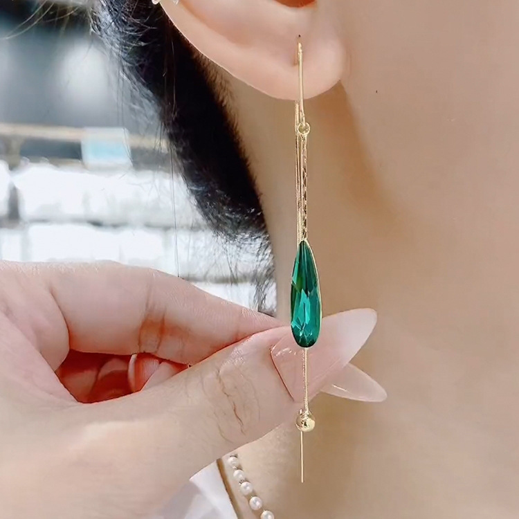 Title 3, Long Green Water Drop Crystal Earline