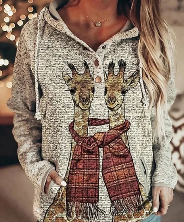 Women's Animal Wolf Print Casual Hoodie Style2 - Shop at LoveMi