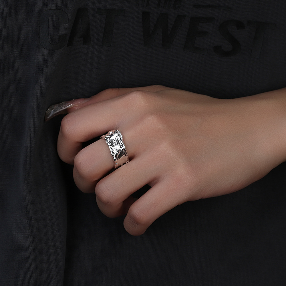 Double Layer French Irregular Pleated Texture Fashion Adjustable Ring