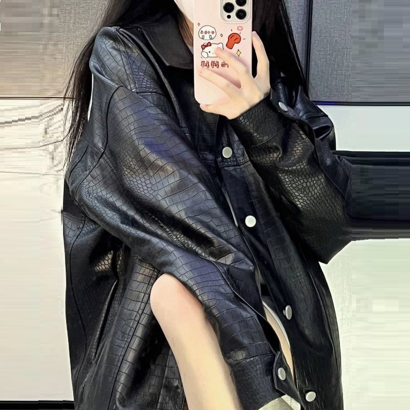 Women's Embroidered Pattern Leather Jacket Black - Shop at LoveMi