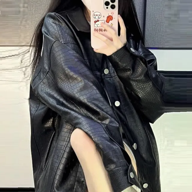 Women's Embroidered Pattern Leather Jacket Black - Shop at LoveMi