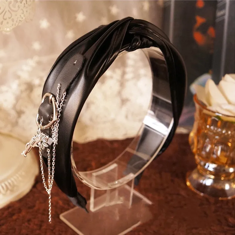 Handmade Headdress Punk Style Bow Love Black Sweet Hairpin - Black