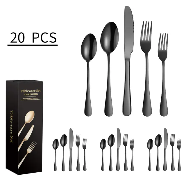 Titanium plated Stainless Steel Cutlery 5 component Set Of 20 Black - Shop at LoveMi