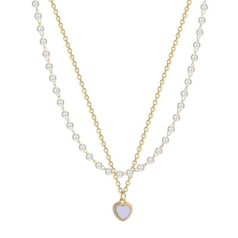 Summer Pearl Double Layer Love Necklace Girl