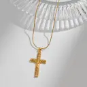 Stainless Steel Cross Pendant Necklace With Rhinestone Inlay view 2