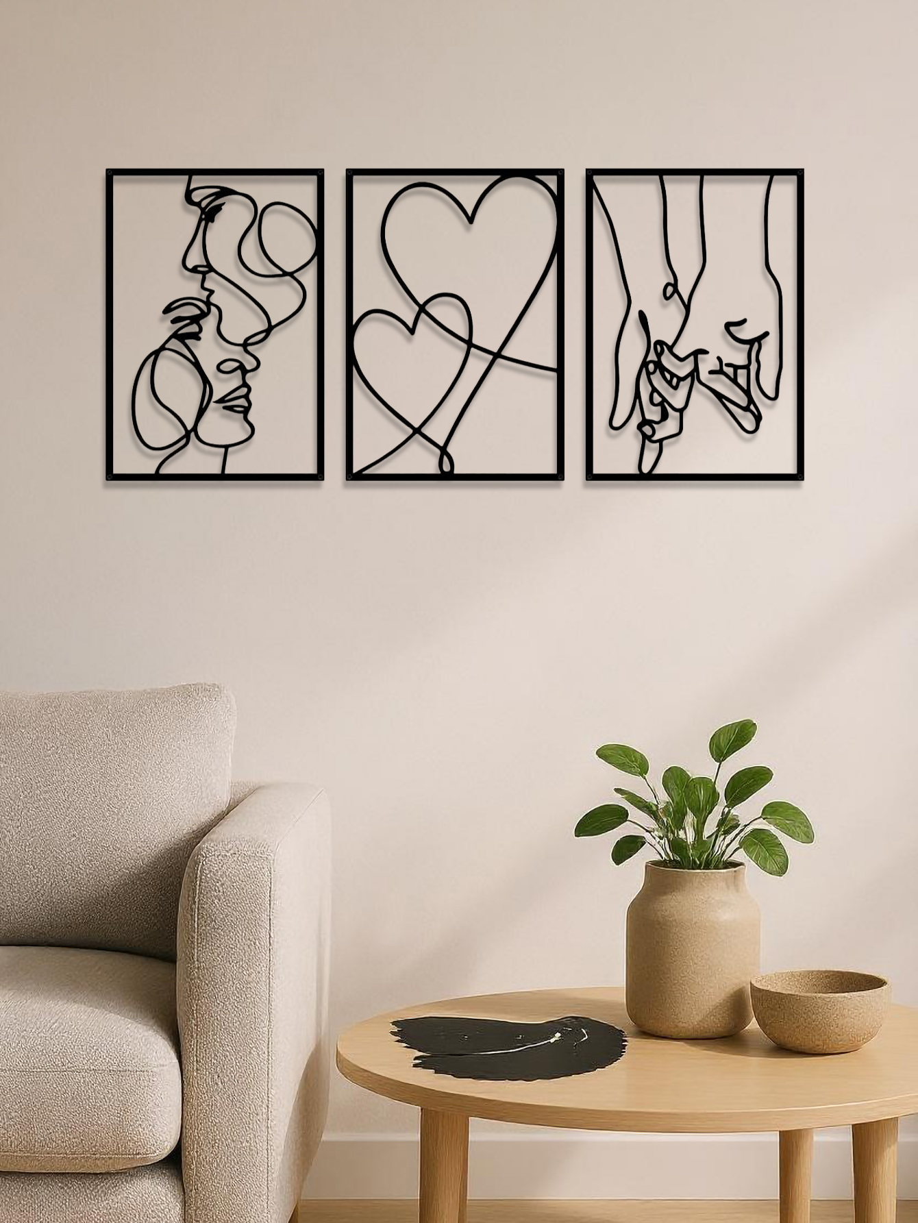 Romantic Metal Wall Ar- Set Of 3 Minimalist Couple Silhouette