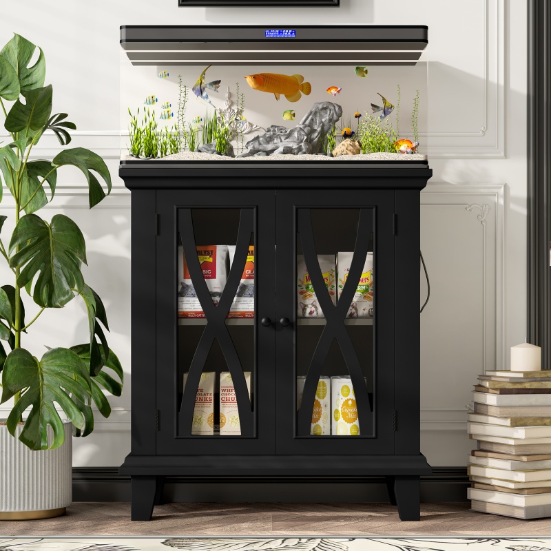 20-gallon Aquarium Rack With 4 AC Outlets And 2 USB Outlets, Farmhouse-style Decorative Aquarium Rack Furniture With Adjustable Shelves 10-20 Gallon Reptile And Turtle Rack With Cabinet Stora