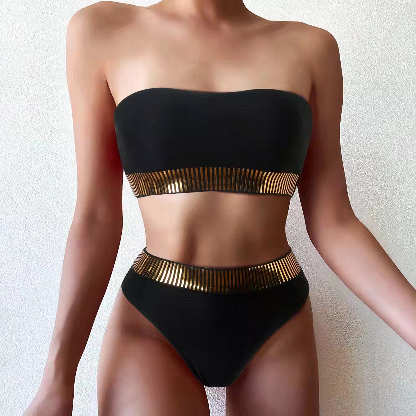 Title 5, Womens solid color high waist split bikini, pe...