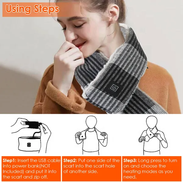Electric Heated Scarf USB Heating Neck Wrap Unisex Winter Heated