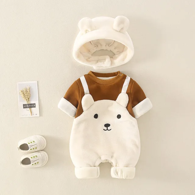 Fleece Jumpsuit Cute Warm Romper Beige - Shop at LoveMi