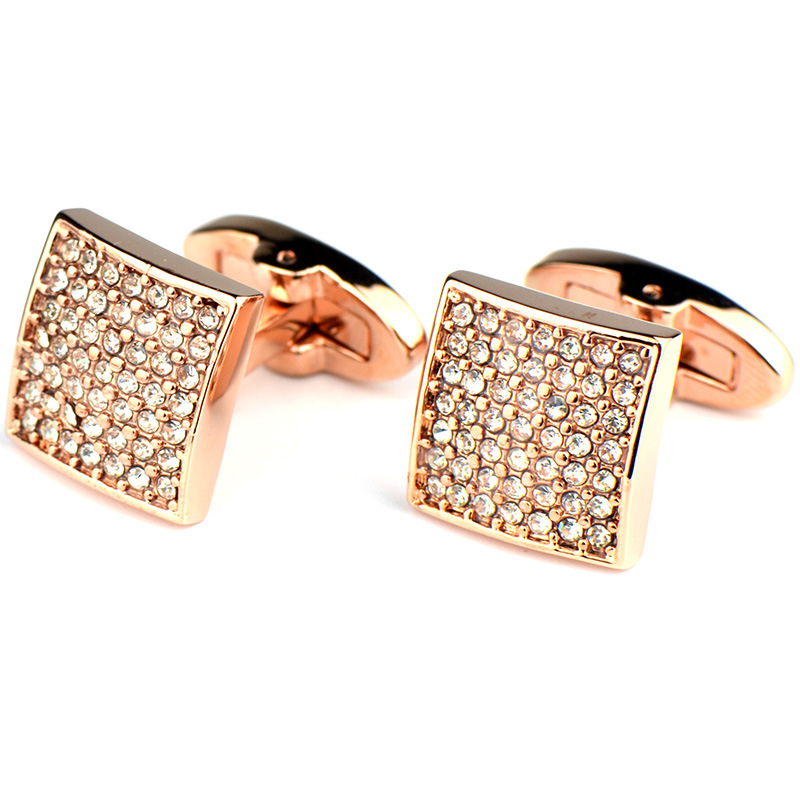 Full Diamond Precision White Diamond Cufflinks Rose Gold French Cufflinks — foto 2