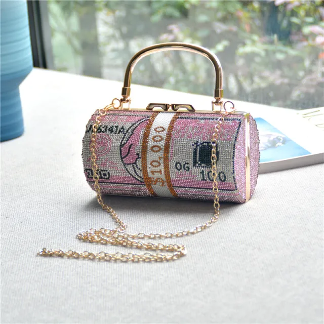 Diamond Fashion Dollar Bag Rhinestone Dinner Bag Pink - Shop at LoveMi