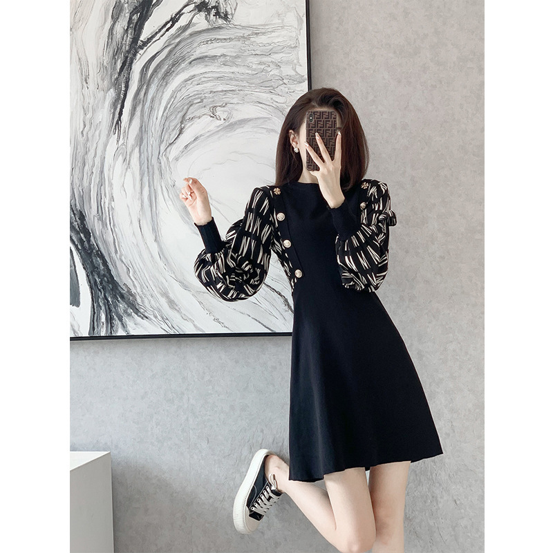 French High end Early Autumn Black Knitted Dress Black - Shop at LoveMi