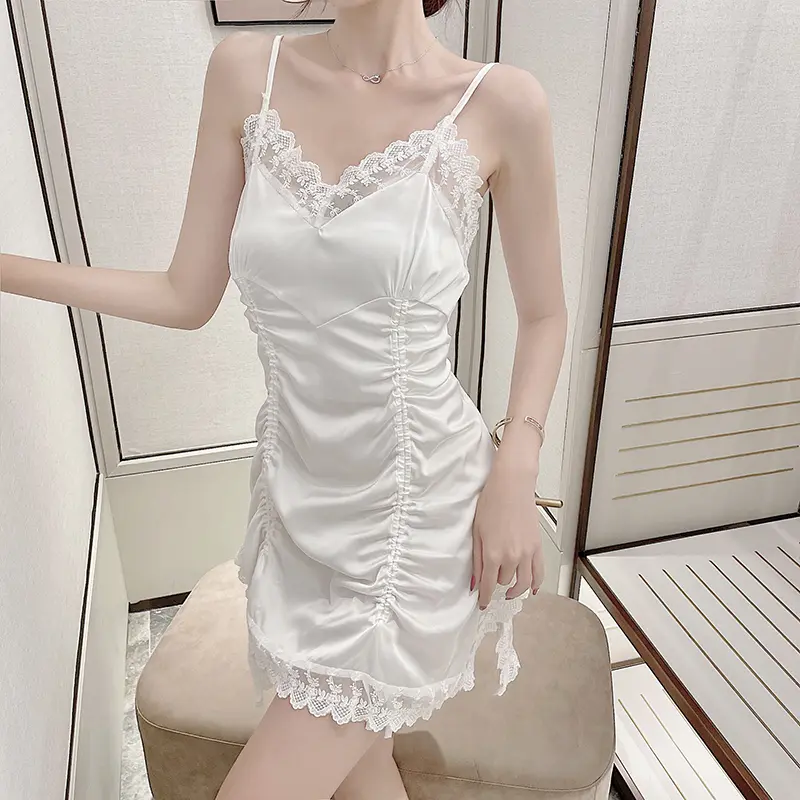 Women's Summer Ice Silk Suspenders Thin Short Nightdress