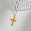 Stainless Steel Cross Pendant Necklace With Rhinestone Inlay view 2