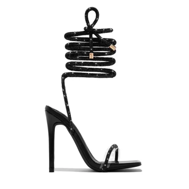 Strappy Sandals Square Toe Stiletto High Heel Shoes Fashion Summer Pumps Black - Shop at LoveMi