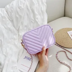 Women's Retro Solid Color Foreign Style Small Square Bag - Purple - View 1