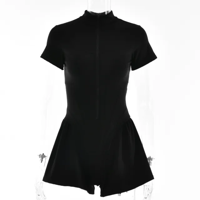 Women's Round neck Short sleeved Zippered Bottom Shirt Bodysuit Black - Shop at LoveMi