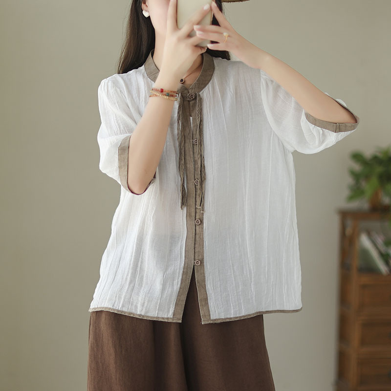 Title 3, Camicia da donna con colletto alla coreana in r...