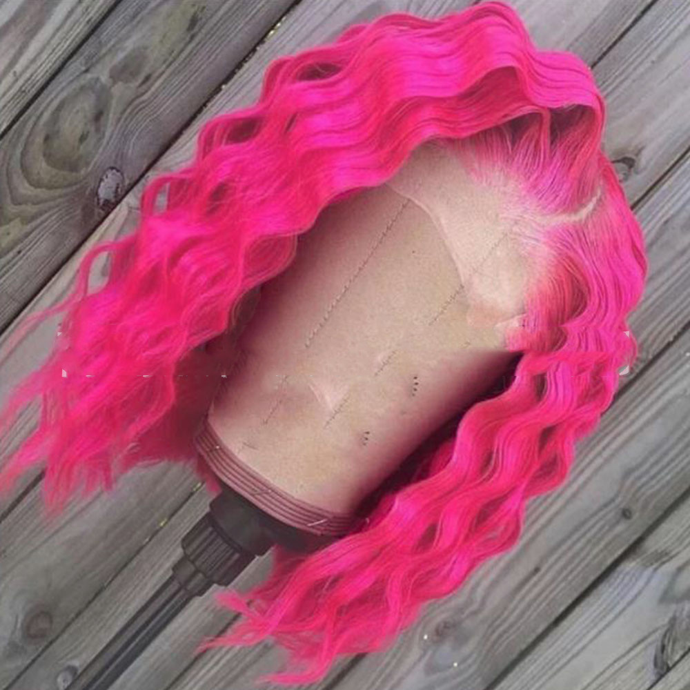 Wig Foreign Trade Cross border Multi color Women's Mid length Front Lace Short Curly Hair Beautiful Rose Red - Shop at LoveMi