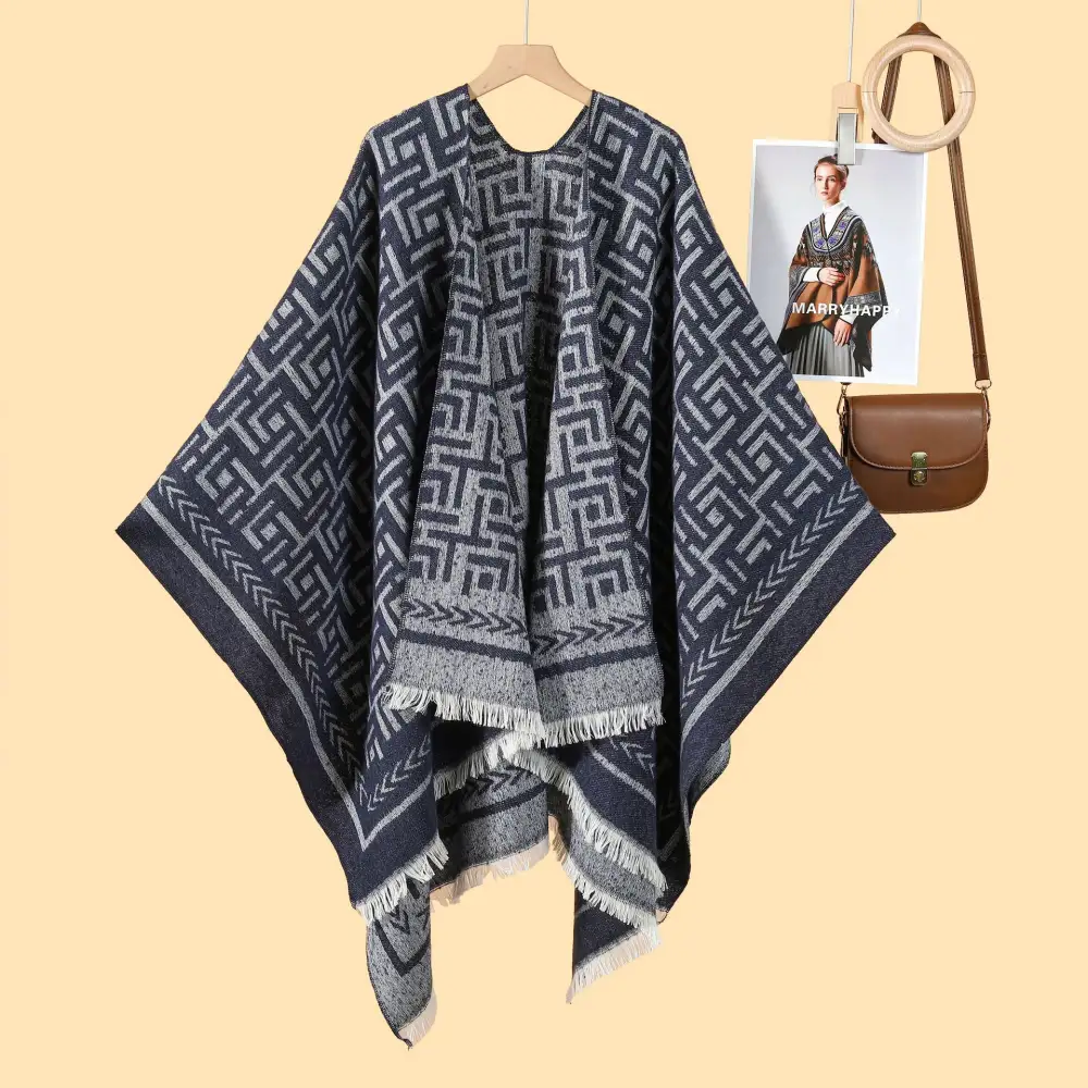 Women's Double-Sided Fringe Split Shawl