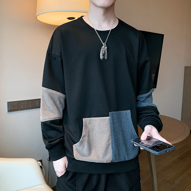 Trendy Brand Loose Hedging Color Matching Long-sleeved T-shirt Plus Size