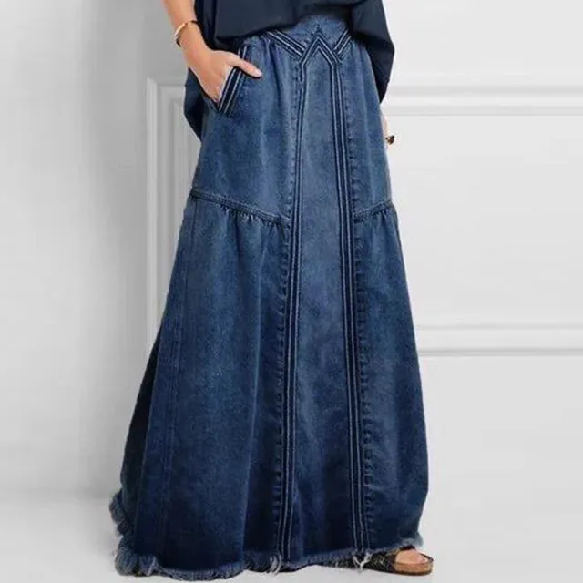 Plus Size Denim Skirt With Elastic Waist Dark Blue - Shop at LoveMi