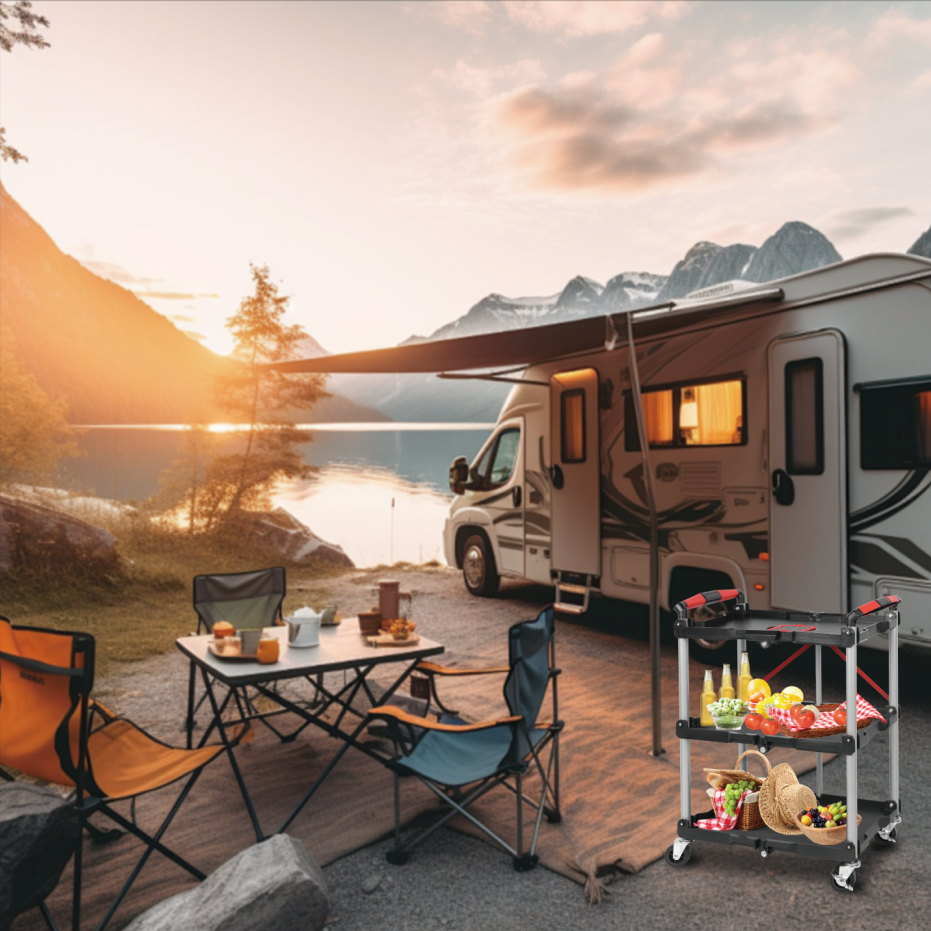 Foldable Utility Service Cart, 3 Shelf Heavy Duty Plastic Rolling Cart With... 9