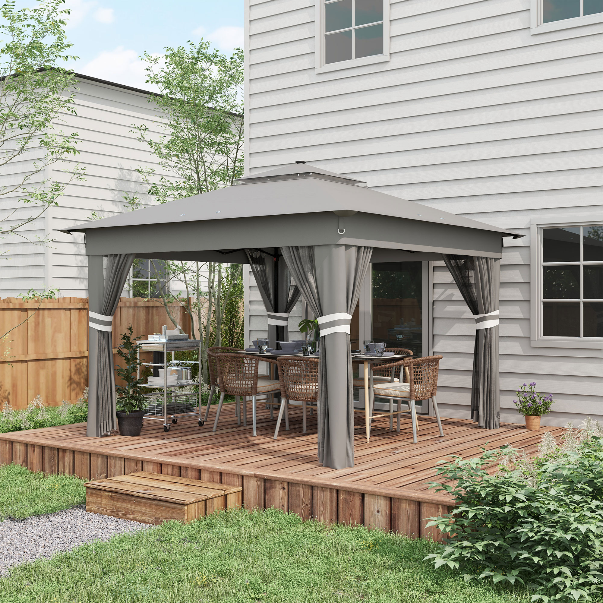 3.36 X 3.36m P Op Up Gazebo Party Tent With Solar-Powered LED Lights — image 11