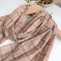 Pure Linen Hemp Grey Men's And Women's All-match Oversized Scarf - Coffee Grid - View 1