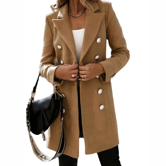 Women's Autumn Winter Long Sleeve Double Breasted Nizi Coat Khaki - Shop at LoveMi