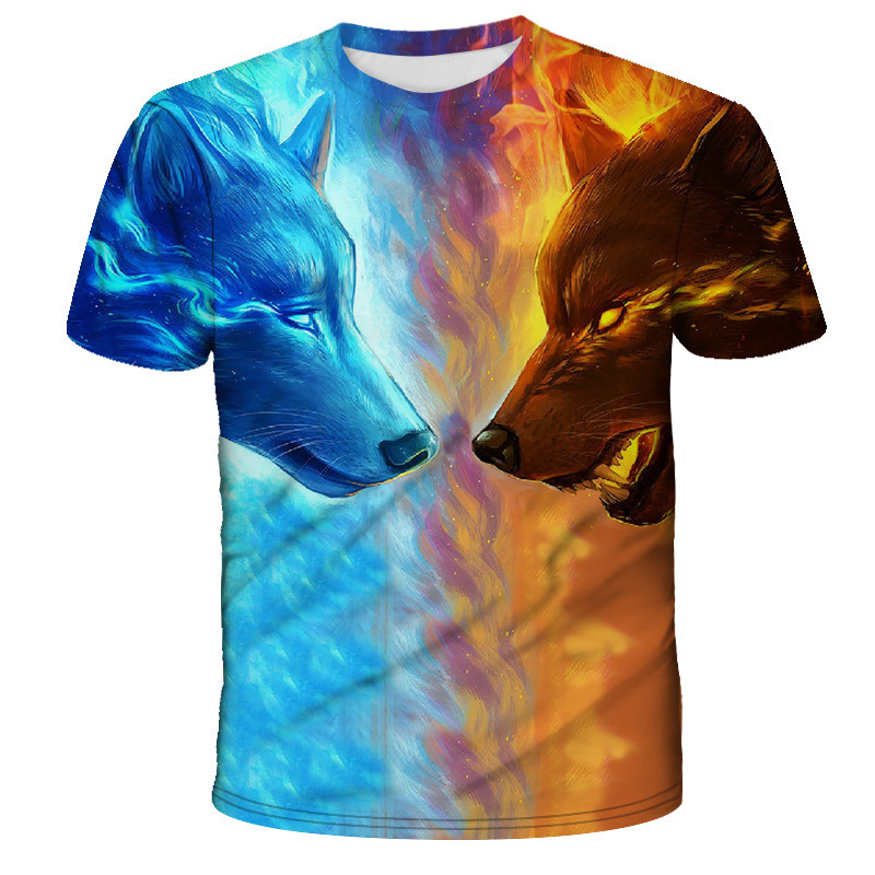 Title 6, Camiseta masculina com estampa 3D de lobo estre...