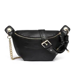 Fashion Messenger Bag Retro New Pu Sling Bag Commuter Bag Niche Waist Bag - Black - View 1
