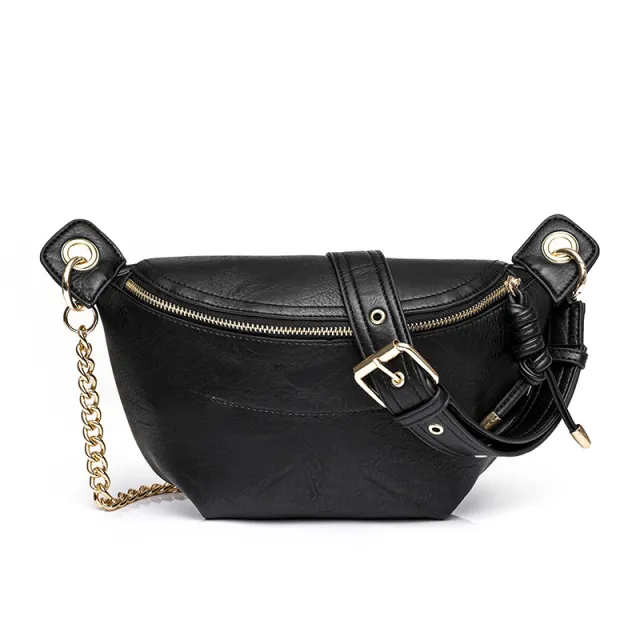 Fashion Messenger Bag Retro New Pu Sling Bag Commuter Bag Niche Waist Bag Black - Shop at LoveMi