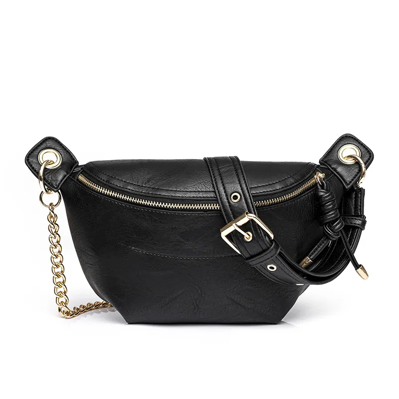 Fashion Messenger Bag Retro New Pu Sling Bag Commuter Bag Niche Waist Bag - Black