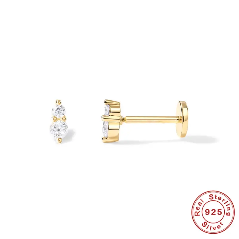 Sterling Silver Diamond Flat Head Thread Stud Earrings